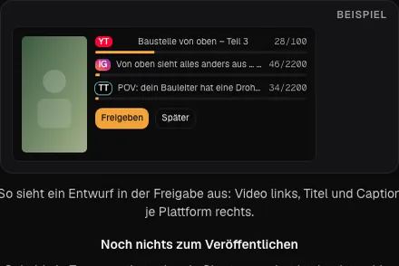 Freigabe-Karte mit Titel und Zeichenlimit je Plattform